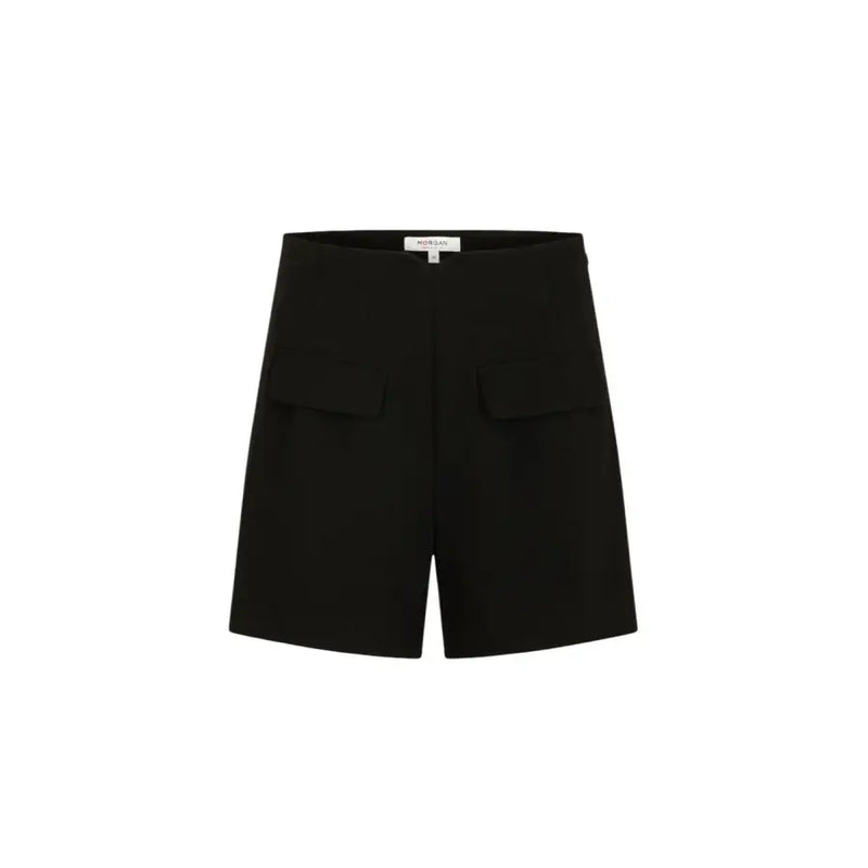 Morgan De Toi black high-waisted polyester blend women’s shorts with two front flap pockets in a smooth structured fabric