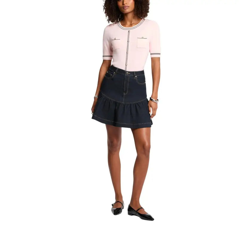 Morgan De Toi Dunkelblauer Jeansrock mit Rüschensaum und Taschen