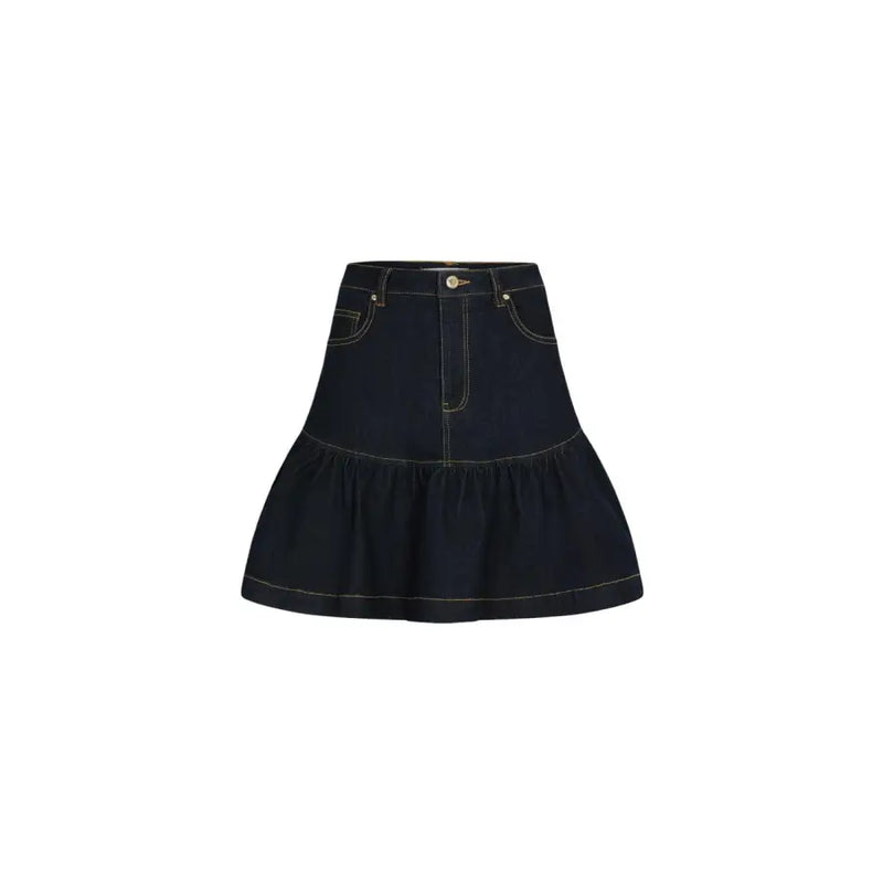 Morgan de Toi blue cotton blend dark blue denim skirt with flared ruffled hem and contrasting light stitching