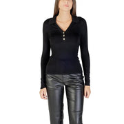 Women’s black ribbed long-sleeve polo shirt with silver buttons from Morgan De Toi Bordeaux collection