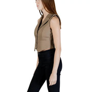 Sleek Morgan De Toi tan sleeveless gilet with tailored fit and black trim