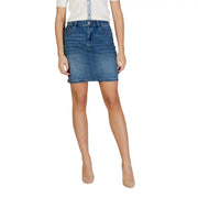 Morgan De Toi light blue cotton blend mid-rise denim skirt with button closure