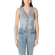Light blue denim vest with V-neck and button closure from Morgan De Toi