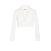 Morgan De Toi white long blazer for women spring summer with cropped fit single button closure and classic notched lapels