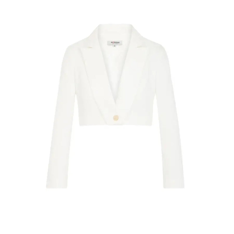Morgan De Toi white long blazer for women spring summer with cropped fit single button closure and classic notched lapels