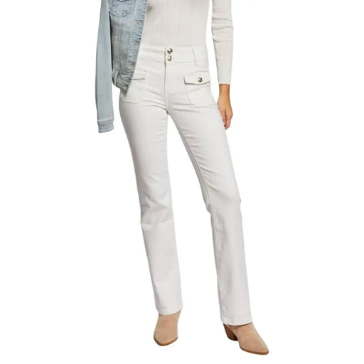 Morgan de toi white women jeans in high-waisted white denim with straight-leg cut and silver-toned buttons for spring summer