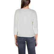 Morgan De Toi women beige button cardigan with soft ivory knit fabric and three-quarter length ribbed cuffs