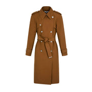 Morgan De Toi women beige polyester blend blazer with silver-toned buttons and matching belt classic trench coat style