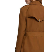Morgan de toi women beige polyester blend blazer structured caramel trench coat with belted waist and silver buttons