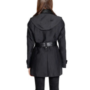 Black hooded trench coat with textured belt from Morgan De Toi Women collection