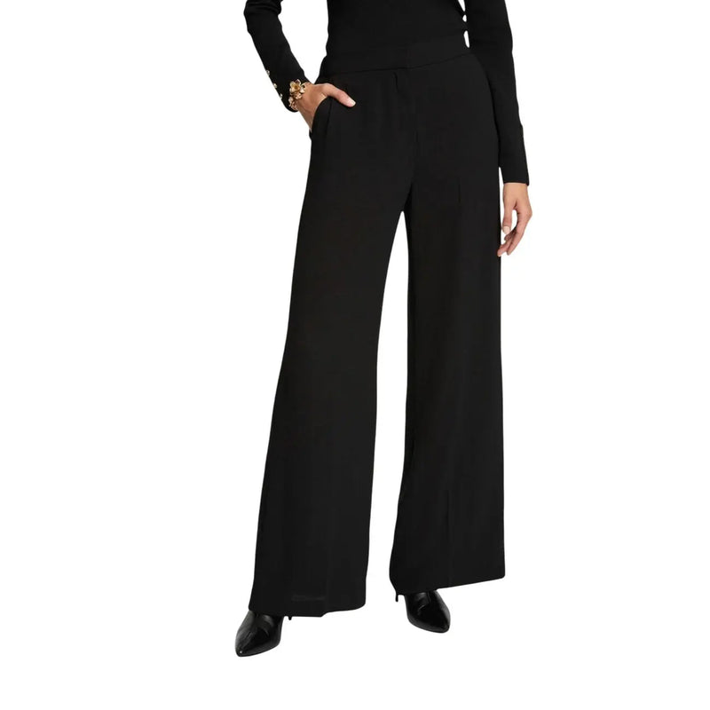 Morgan De Toi women black polyester trousers with wide-leg tailored fit and subtle side pockets