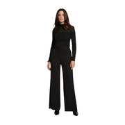 Morgan de toi women black polyester jumpsuit with high neck and lace detailing on shoulders and cuffs