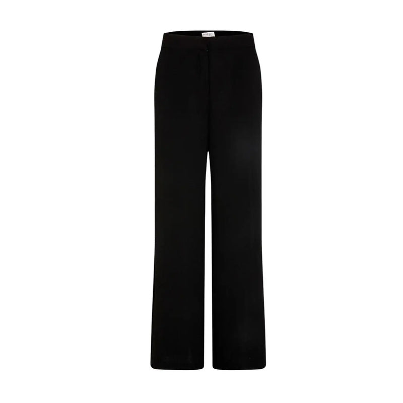 Morgan De Toi women black high-waisted wide-leg polyester trousers with pockets and sleek minimalist design