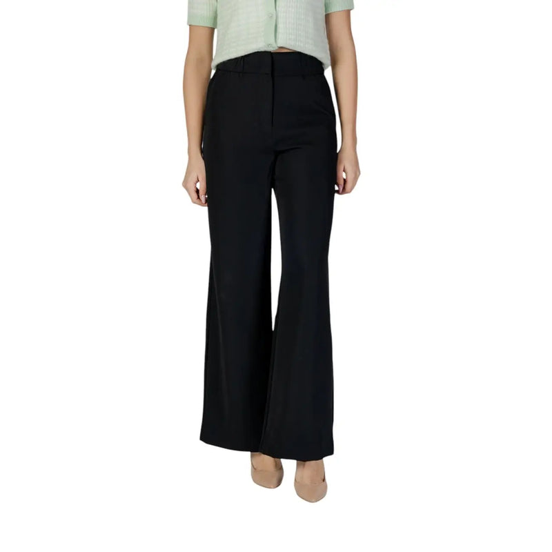 Morgan De Toi women black high-waisted wide-leg polyester trousers with zip and button closure and tailored fit