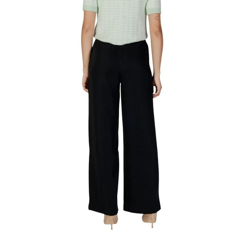 Morgan de toi women black wide-leg polyester trousers with sleek tailored fit zip and button closure