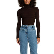 Morgan De Toi women black turtleneck knitwear sweater in smooth dark brown form-fitting long-sleeve fabric