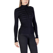Morgan De Toi women black ribbed knit turtleneck sweater with subtle horizontal texturing across the chest