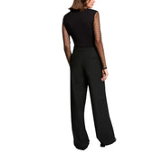 Morgan de toi women black v neck blouse with sleeveless body and sheer long sleeves featuring subtle polka dots