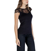 Morgan De Toi women black viscose blouse sleeveless with fitted silhouette and black lace trim