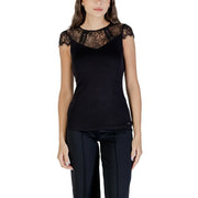 Morgan de toi women black viscose sleeveless blouse with delicate lace detailing on shoulders and neckline