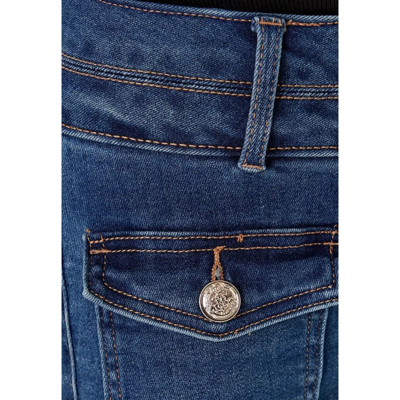 Dunkelblaue Baumwollmischung Morgan De Toi Damenjeans mit dekorativem silbernen Knopf an der Vordertasche
