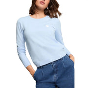 Morgan De Toi Damen-Strickwaren aus blauer Viskose, bestehend aus einem hellblauen Langarmpullover mit weißem Herzemblem