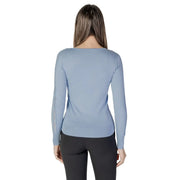 Morgan De Toi women blue viscose knitwear light blue long-sleeved top with sheer mesh panels on sleeves