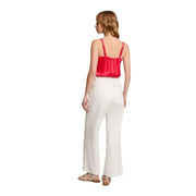 A vibrant coral satin camisole with thin straps from Morgan De Toi women’s v neck straps top 242 OLAFI collection