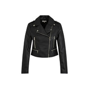 Morgan De Toi women faux leather blazer black polyurethane biker jacket with silver zippers and snap buttons