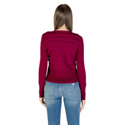 Morgan de toi women fuchsia cardigan viscose blend long-sleeved knit sweater with subtle horizontal ribbed texture