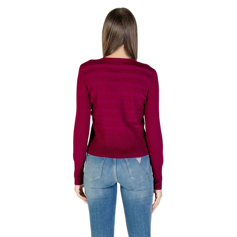 Morgan de toi women fuchsia cardigan viscose blend long-sleeved knit sweater with subtle horizontal ribbed texture