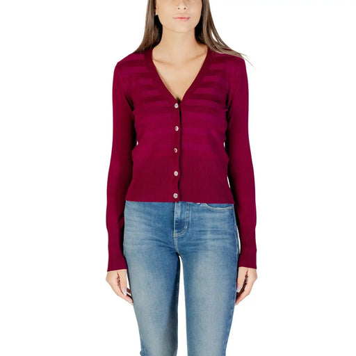 Morgan De Toi Damen-Cardigan in Fuchsia, Viskosemischung, tief burgunderrot, V-Ausschnitt, Knopfverschluss, Vorderansicht