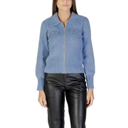 Women’s light blue knit zip-up cardigan with chest pockets from Morgan De Toi Women Long Black Zip Knitwear