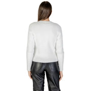 White long-sleeved fuzzy knit sweater from Morgan De Toi Women Long White Low Cut V Neck Cardigan