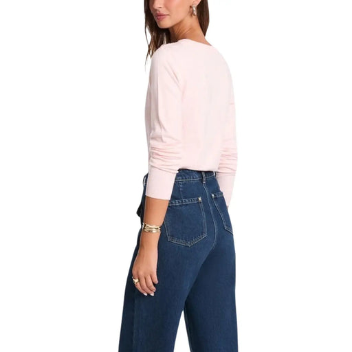Morgan De Toi Pull rose en maille pour femme, rose poudré doux, manches longues top mélange de viscose avec manches froncées