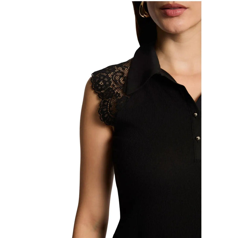 Morgan De Toi women sleeveless round neck black top with delicate lace detailing on the shoulder