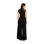 Morgan de toi women sleeveless black lace-trimmed jumpsuit with round neck and wide-leg pants in elegant fabric