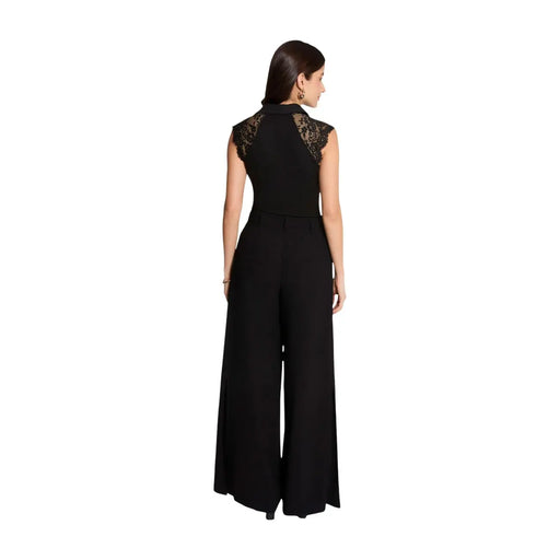 Morgan de toi Ärmelloser schwarzer Damen-Jumpsuit mit Spitzenbesatz, Rundhalsausschnitt und weitem Bein aus elegantem Stoff