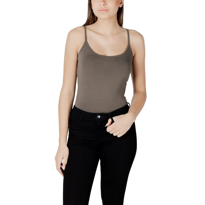 Morgan de toi women tank top green cotton spaghetti strap with smooth fabric finish and round neck design