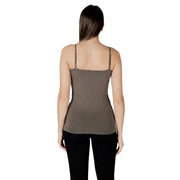Morgan de toi women tank top in olive green cotton with spaghetti straps, square neckline, and fitted silhouette
