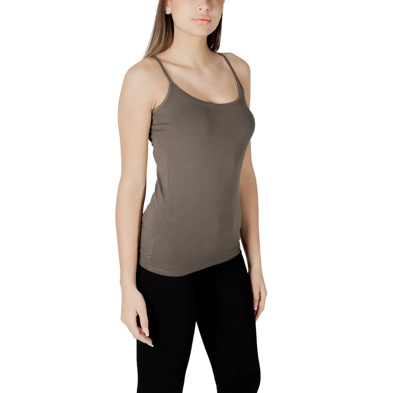 Morgan de toi women green cotton tank top with olive green spaghetti straps and smooth form-fitting fabric