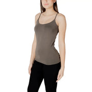 Morgan De Toi women tank top in olive green cotton with spaghetti straps and a smooth fabric finish