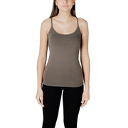 Morgan de Toi women tank top green cotton with round neck and spaghetti straps in a sleek smooth fabric design