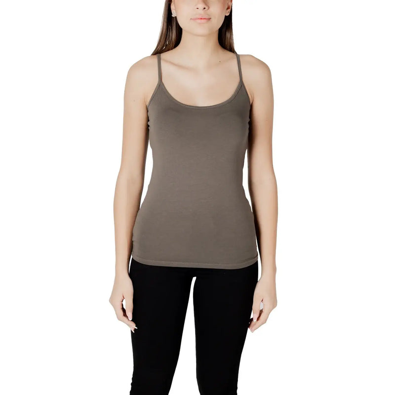 Morgan de Toi women tank top green cotton with round neck and spaghetti straps in a sleek smooth fabric design