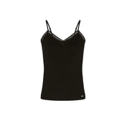 Morgan De Toi women tank top black lace trim v neck spaghetti strap made of viscose elastane fabric