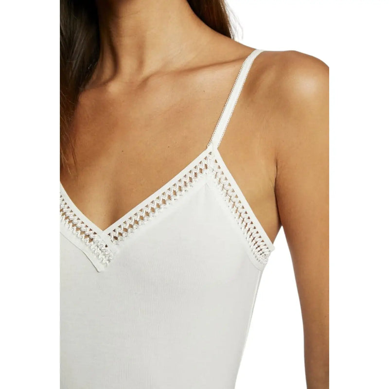 Morgan De Toi women tank top in white viscose elastane with delicate crochet detailing on neckline and straps