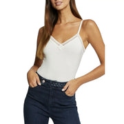 Morgan De Toi women tank top white with delicate lace trim v neck made of viscose elastane fabric