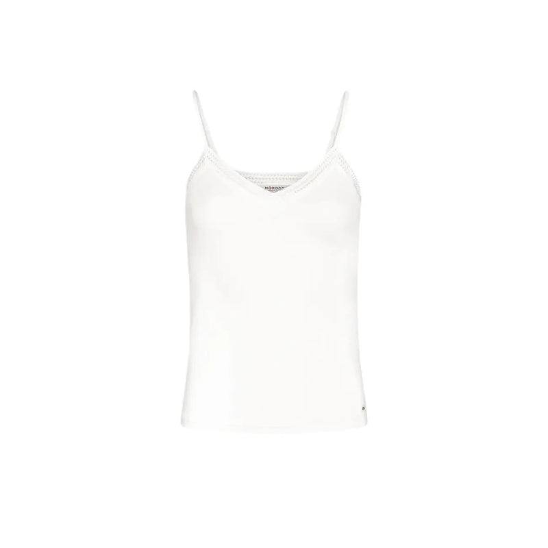 Morgan De Toi women tank top white viscose elastane with v neck camisole and delicate lace trim along the neckline