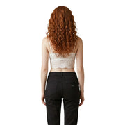 Morgan de toi women white v neck lace crop top with intricate floral patterns and thin polyamide straps