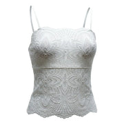 Morgan De Toi women top white lace spaghetti straps v neck polyamide with floral patterns and scalloped hem